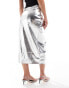 Never Fully Dressed Petite Jaspre PU midi skirt in silver