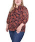 Plus Size 3/4 Sleeve Chiffon Blouse