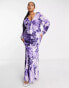 ASOS DESIGN Curve tie front plunge maxi dress with floral print in purple