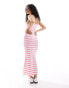 Pieces ribbed cami maxi dress in pink stripe