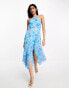 French Connection halterneck hi-lo midi dress in blue smudge floral