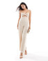 ASOS DESIGN bandeau cross over wide leg linen jumpsuit in natural