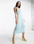 Hope & Ivy dobby spot frill midi dress in duck egg blue