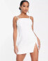 In The Style Petite x Yasmin Devonport exclusive 90's bandeau button detail mini dress in white