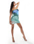 Kaiia exclusive slinky bandeau mini dress in green butterfly print