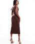 Vesper bow cami sleeve side spilt midi dress in chocolate