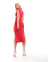 Bershka cut out detail bodycon slinky maxi dress in red