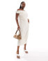 ASOS DESIGN Curve fallen shoulder linen midi dress with pleat waist in oatmeal