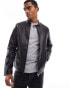 Jack & Jones Essentials faux leather biker jacket in black