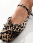 Public Desire Kandi bow ballet flats with strap in leopard velvet