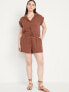 Waist-Defined Crinkle Gauze Romper -- 3-inch inseam