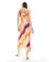 Y.A.S satin v neck maxi dress in sunset watercolour stripe