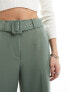 Vila belted high waist tailored trousers in green