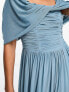 Little Mistress Bridesmaids bardot gathered maxi dress in mesh in blue