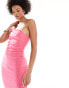 Vesper Tall bandeau asymmetric bodycon midi dress in pink