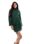 Vila roll neck mini jumper dress with tie waist in green