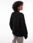 Topshop knitted fluffy rib detail exposed seam crew oversized jumper in black