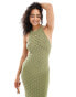 Y.A.S crochet halterneck maxi dress in sage green