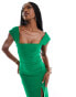 Vesper bardot midi dress with thigh split in emerald