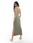 & Other Stories knitted sleeveless midi column dress in khaki green