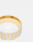 ASOS DESIGN waterproof stainless steel band ring with texture in silver and gold tone