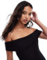 ASOS DESIGN bardot maxi dress with open back and train detail in black