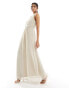 Vila Bridesmaid wrap waist detail maxi dress with pleat front in stone