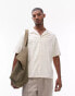 Topman oversized fit button through jersey polo with embroidery in ecru