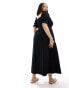 ASOS DESIGN Curve soft denim maxi dress with puff sleeves in black