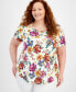 JM Collection Plus Size Garden Statement Scoop-Neck Top, Created for Macy's