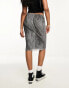 Monki sheer mesh midi skirt in grey swirl print