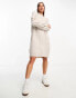 JDY puff sleeve knitted mini jumper dress in stone