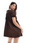 ASOS DESIGN poplin shirred detail mini dress in chocolate