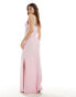 ASOS DESIGN satin maxi dress with lace in soft pink