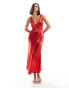 Never Fully Dressed lace cut-out slip midaxi dress in red