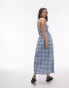 Topshop seersucker check shirred midi dress in blue check