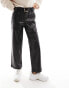 ONLY Petite faux leather straight leg trousers in black