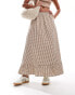 ONLY gingham maxi skirt in brown