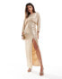 TFNC sequin kimono top maxi dress in gold