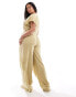 Noisy May Curve linen mix loose cargo trouser co-ord in yellow stripe