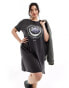 ONLY Curve t-shirt mini dress with lotus graphic in washed black