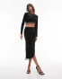 Topshop co-ord velvet long sleeve tassel top in black