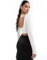 Kaiia slinky long sleeve low back top in white