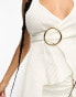 Missyempire textured ring detail asymmetric halterneck top co-ord in cream