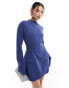 Heiress Beverly Hills premium exclusive structured long sleeve pocket detail mini a-line dress in slate blue