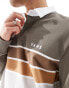 Vans harrison long sleeve knitted rugby shirt in brown