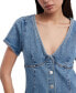 Women's Short Sleeve Button-Front Denim Midi Dress