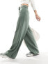 Vila belted high waist tailored trousers in green