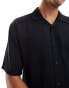 Threadbare linen mix revere collar shirt in black