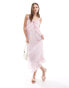 Vero Moda v neck midi cami dress with frill details in pink floral